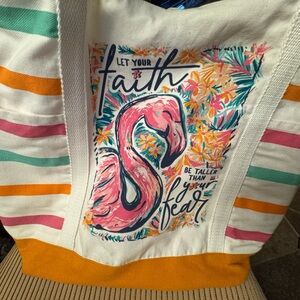 Striped Flamingo Faith Tote Bag